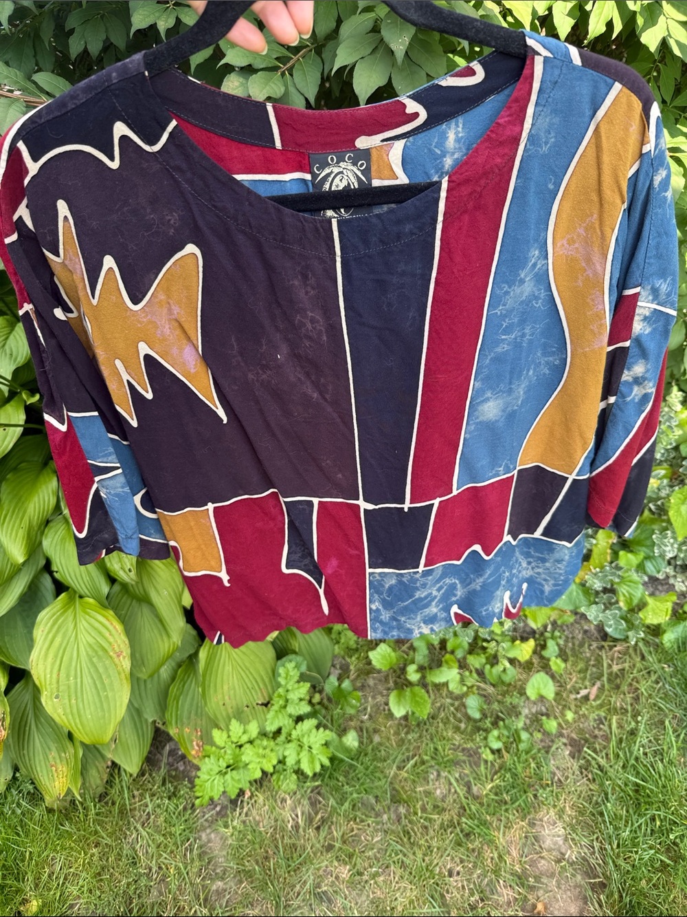 Coco International Abstract Colorblock Tee - Blue, Burgundy, Mustard